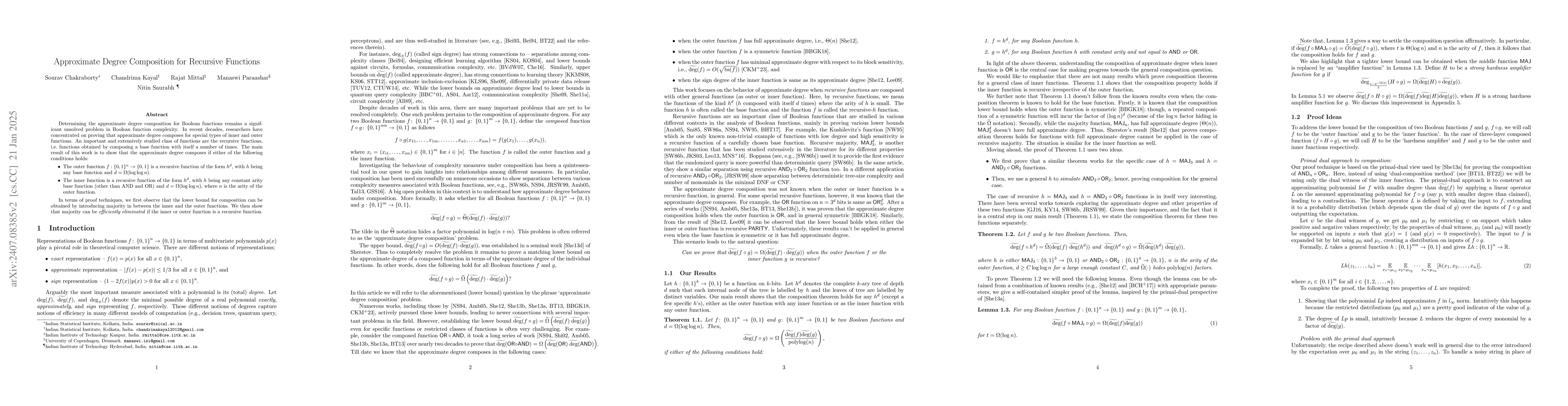 Thumbnail for Approximate Degree Composition for Recursive Functions