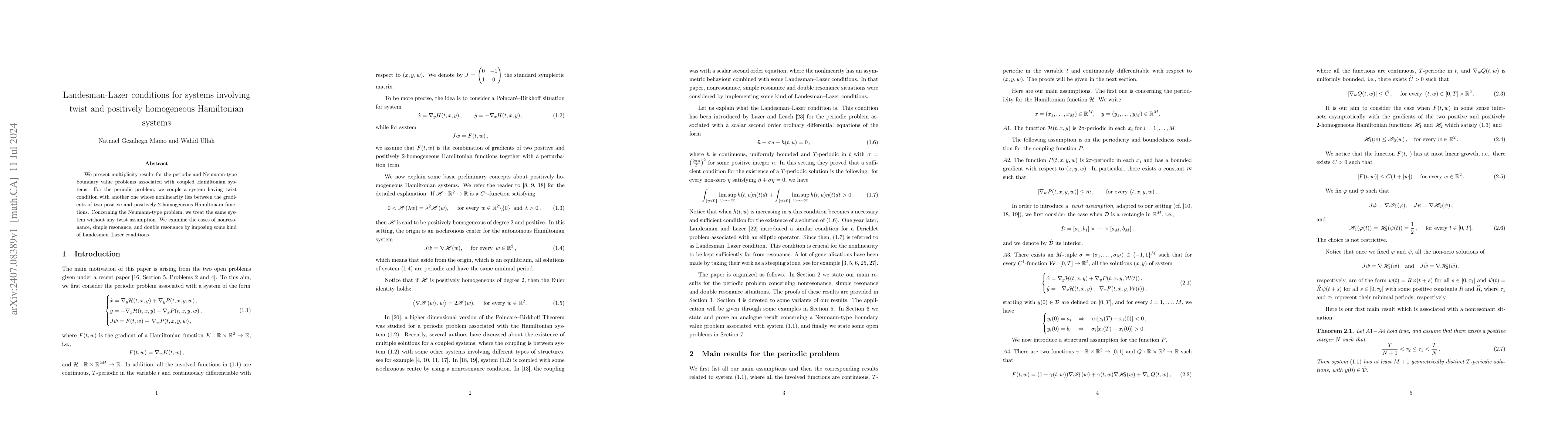 Thumbnail for Landesman-Lazer conditions for systems involving twist and positively
  homogeneous Hamiltonian systems