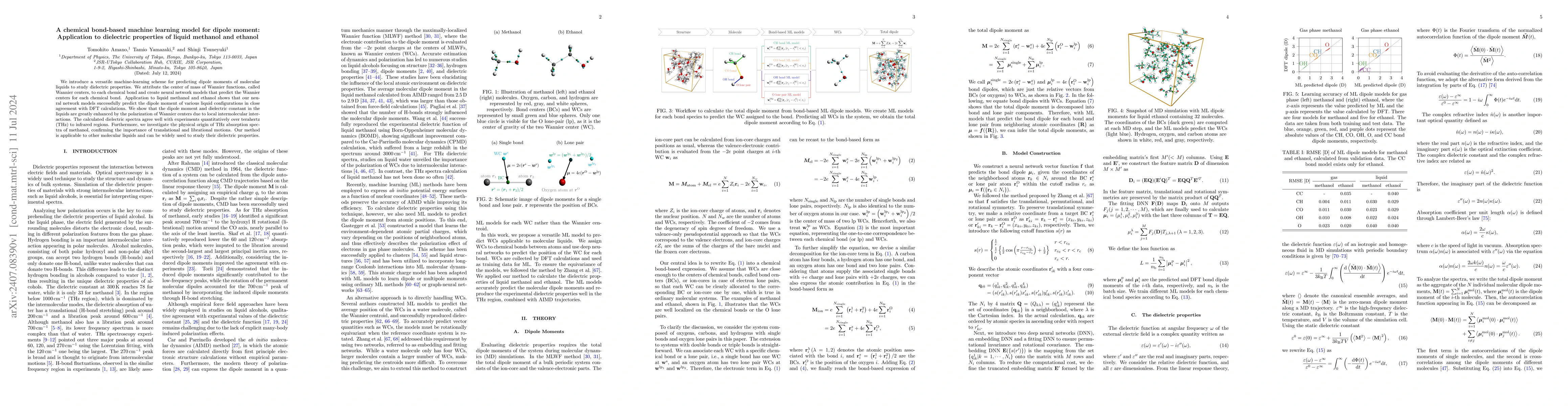 Thumbnail for A chemical bond-based machine learning model for dipole moment:
  Application to dielectric properties of liquid methanol and ethanol