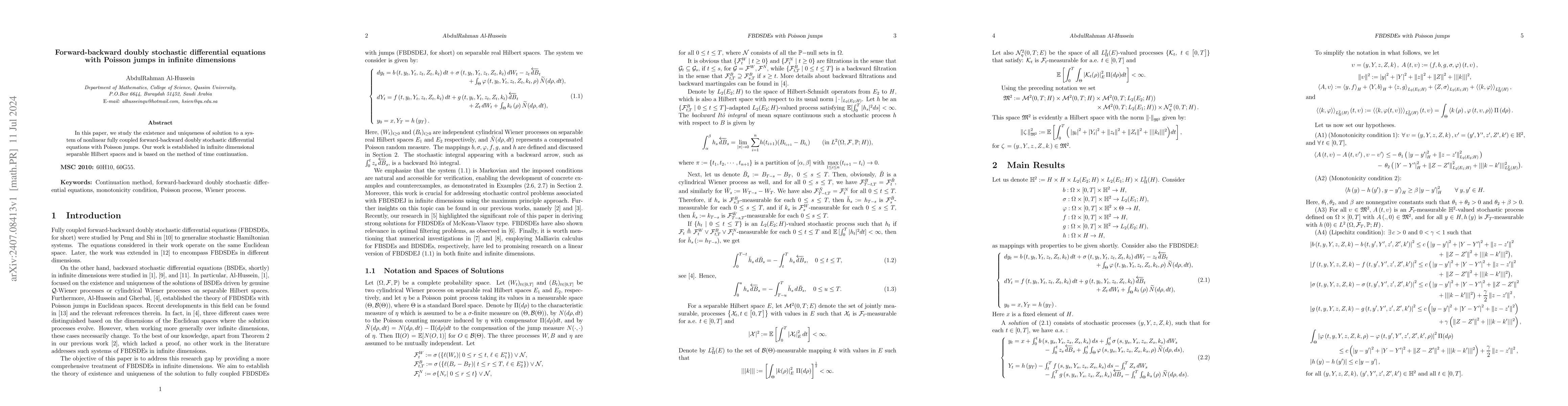 Thumbnail for Forward-backward doubly stochastic differential equations with Poisson
  jumps in infinite dimensions