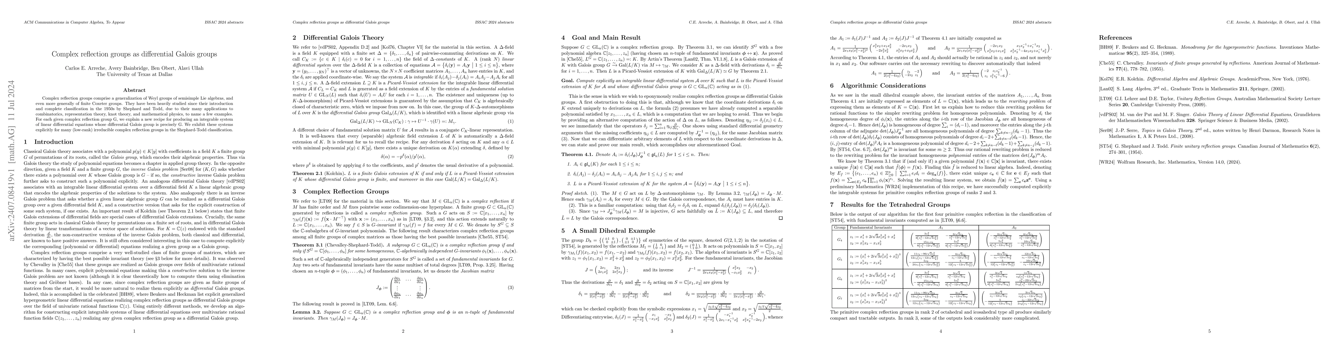 Thumbnail for Complex reflection groups as differential Galois groups