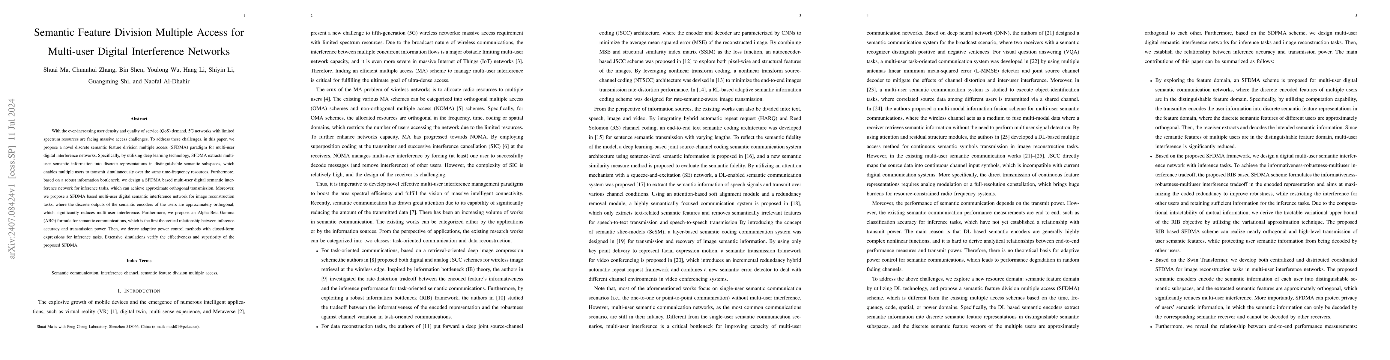 Thumbnail for Semantic Feature Division Multiple Access for Multi-user Digital
  Interference Networks
