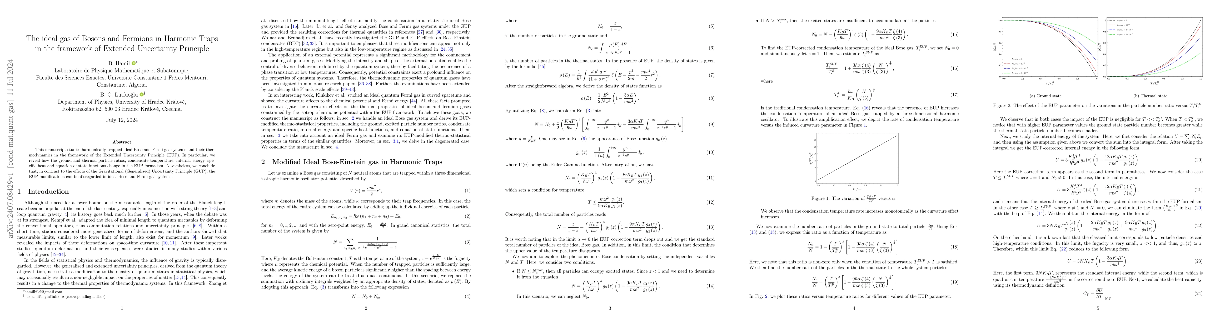 Thumbnail for The ideal gas of Bosons and Fermions in Harmonic Traps in the framework
  of Extended Uncertainty Principle