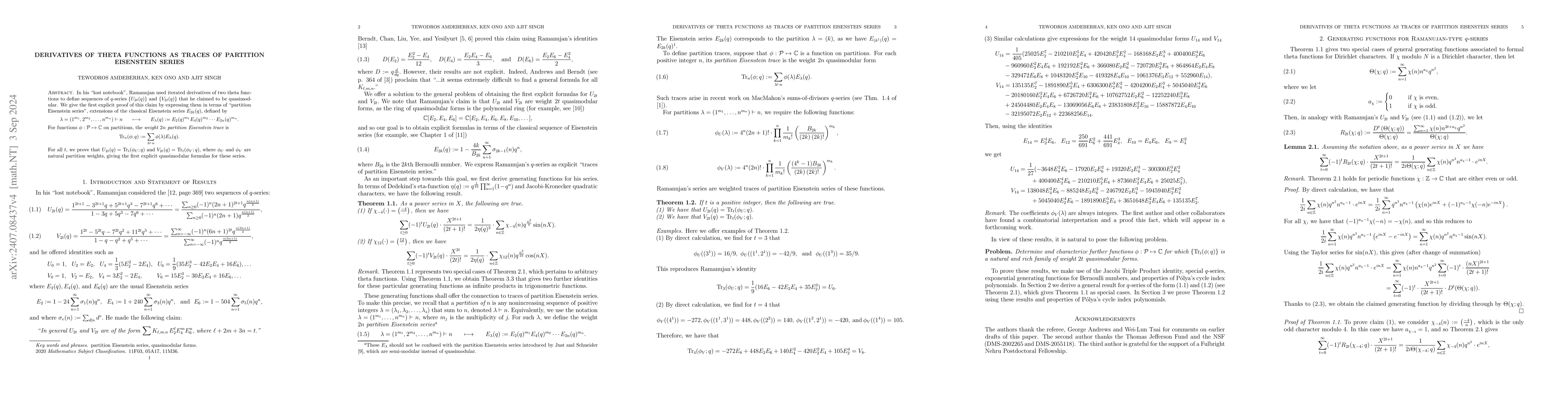 Thumbnail for Derivatives of theta functions as Traces of Partition Eisenstein series