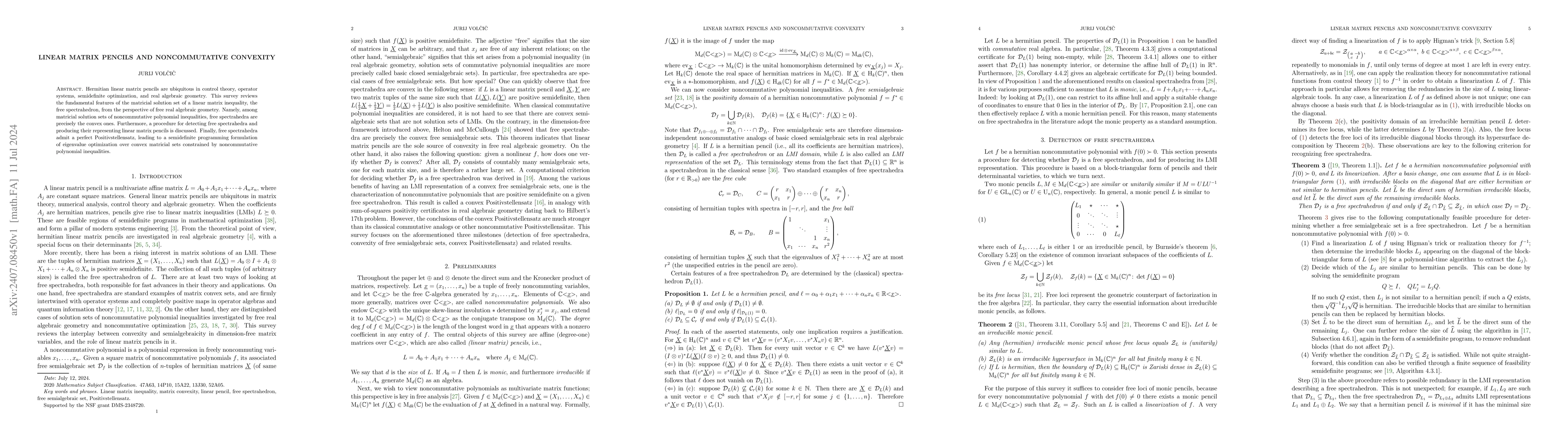 Thumbnail for Linear matrix pencils and noncommutative convexity