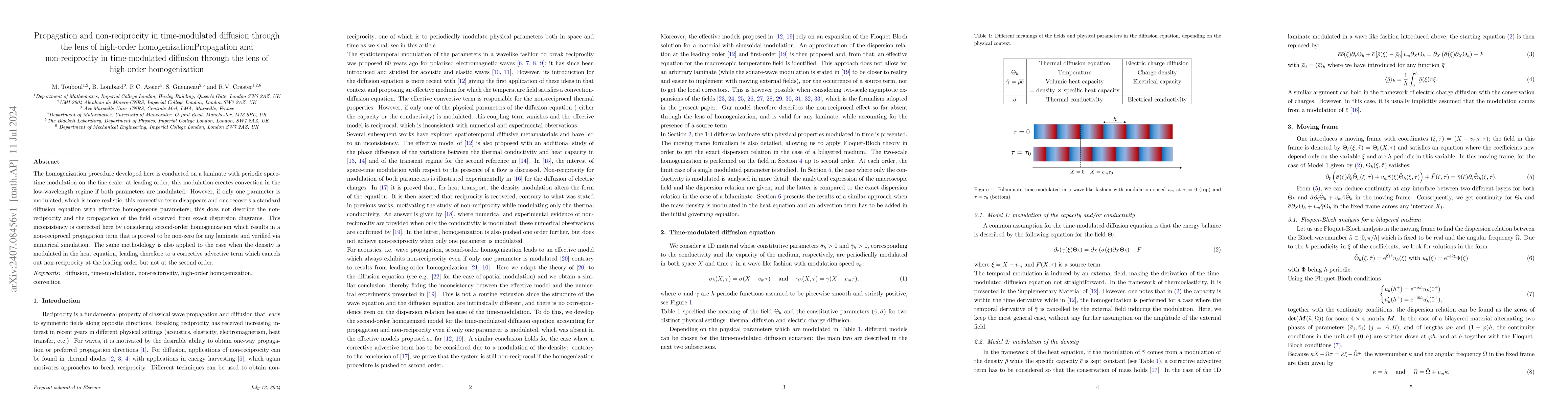 Thumbnail for Propagation and non-reciprocity in time-modulated diffusion through the
  lens of high-order homogenization