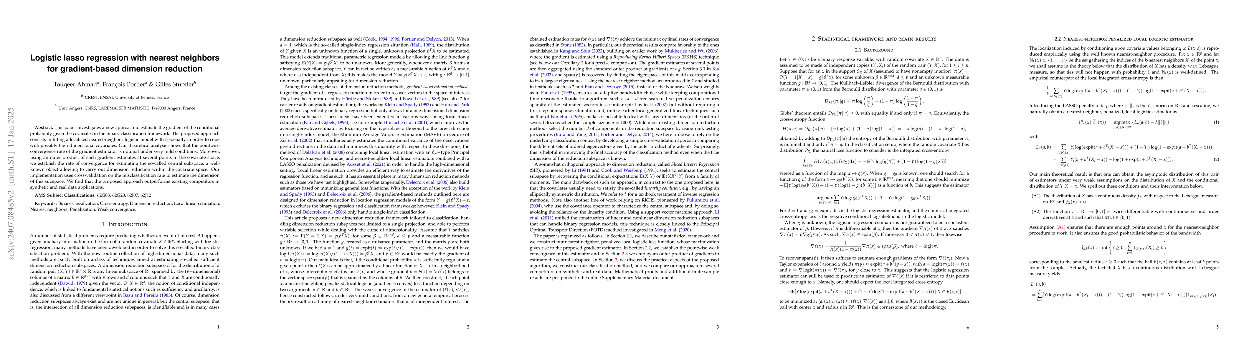 Thumbnail for Local logistic regression for dimension reduction in classification