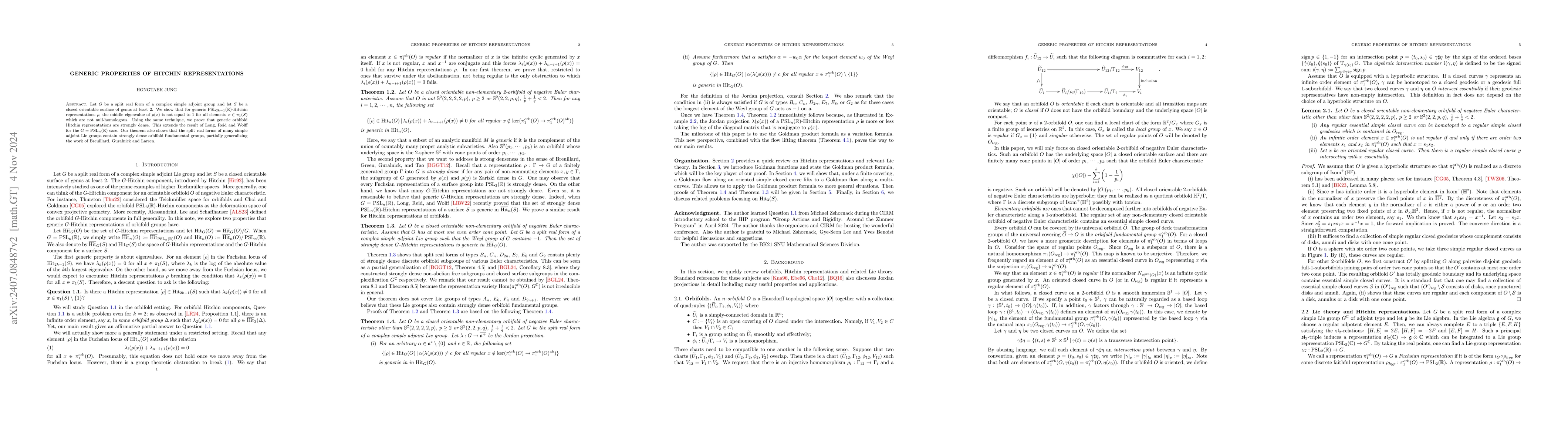 Thumbnail for Generic Properties of Hitchin Representations
