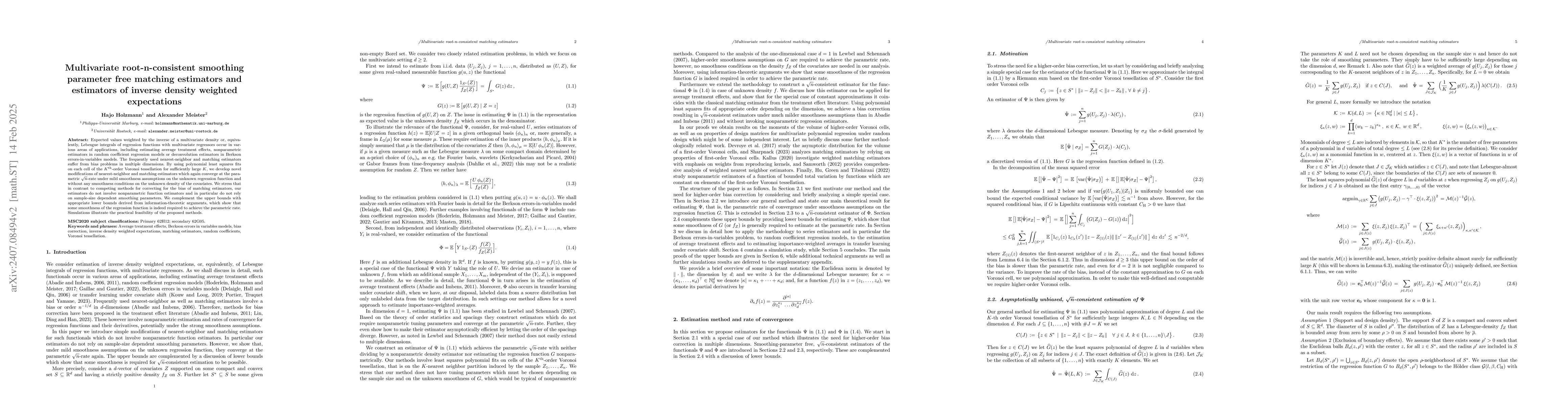 Thumbnail for Multivariate root-n-consistent smoothing parameter free matching
  estimators and estimators of inverse density weighted expectations