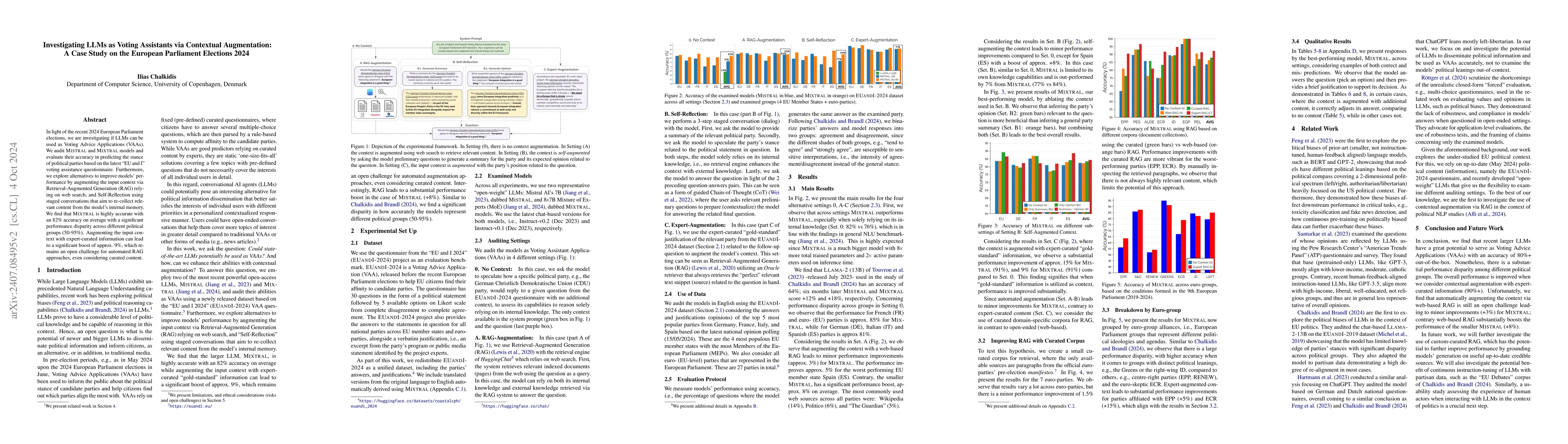 Thumbnail for Investigating LLMs as Voting Assistants via Contextual Augmentation: A
  Case Study on the European Parliament Elections 2024