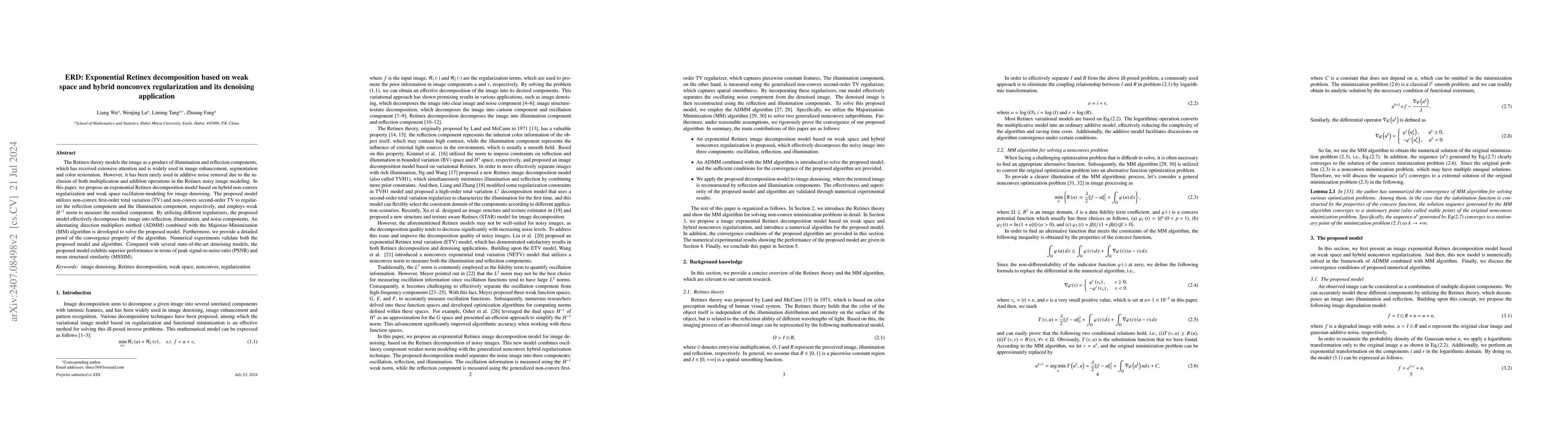 Thumbnail for ERD: Exponential Retinex decomposition based on weak space and hybrid
  nonconvex regularization and its denoising application