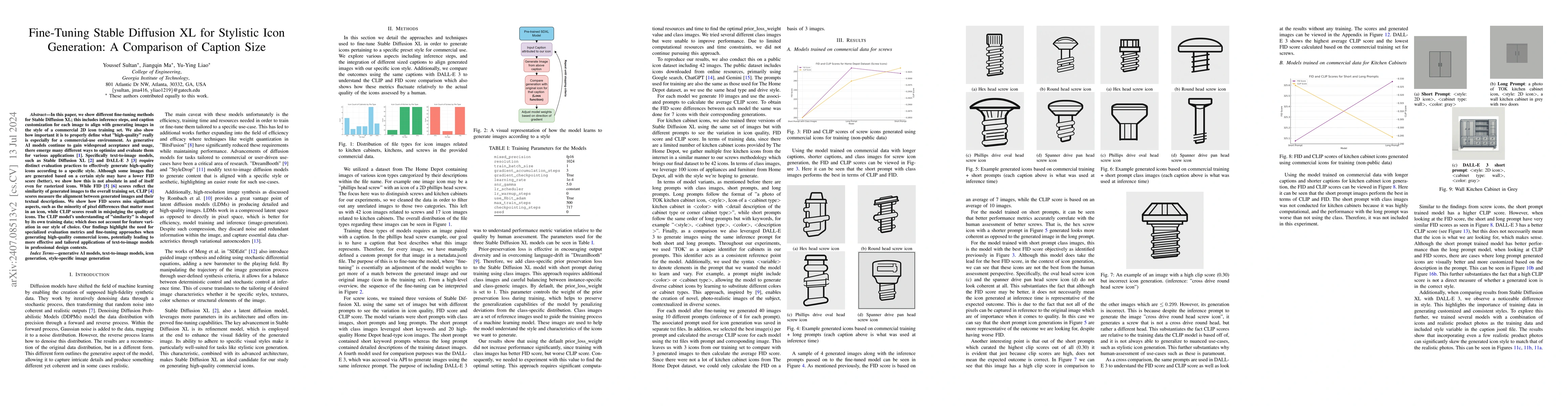 Thumbnail for Fine-Tuning Stable Diffusion XL for Stylistic Icon Generation: A
  Comparison of Caption Size