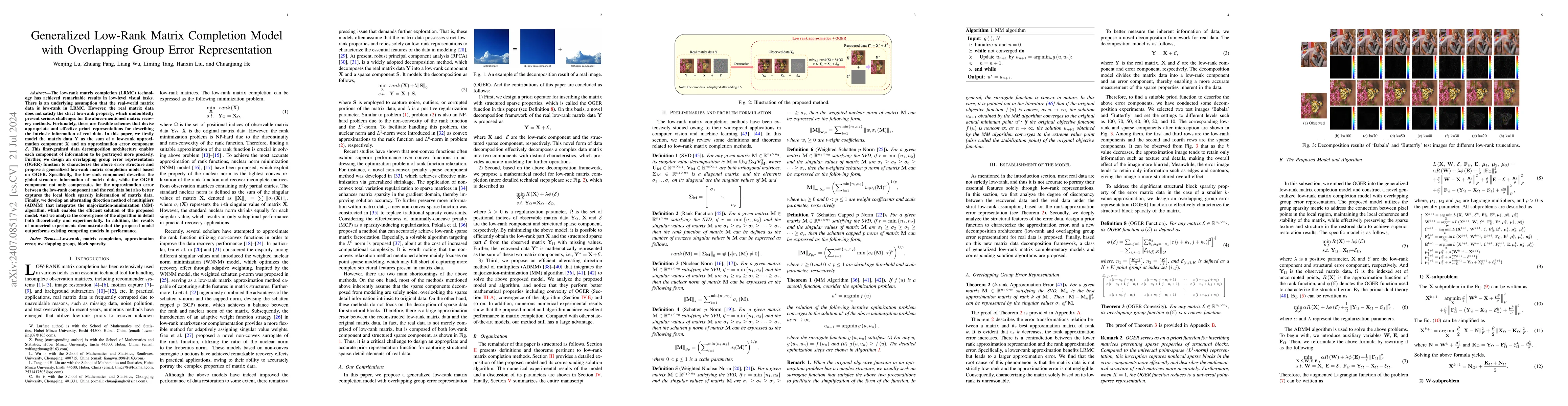 Thumbnail for Generalized Low-Rank Matrix Completion Model with Overlapping Group
  Error Representation