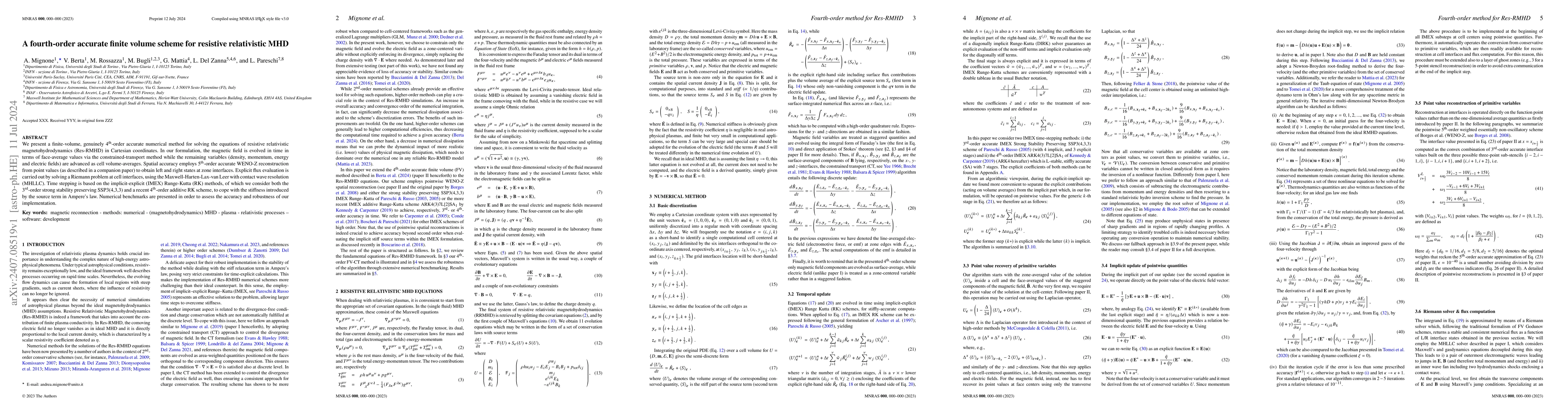 Thumbnail for A Fourth-Order Finite Volume Scheme for Resistive Relativistic
  Magnetohydrodynamics