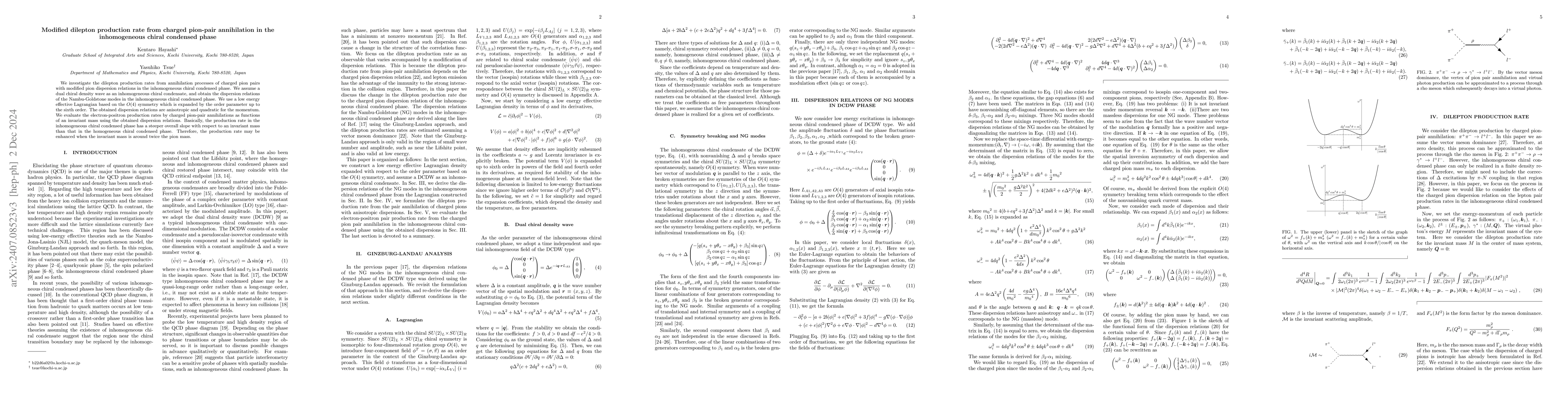 Thumbnail for Modified dilepton production rate from charged pion-pair annihilation in
  the inhomogeneous chiral condensed phase