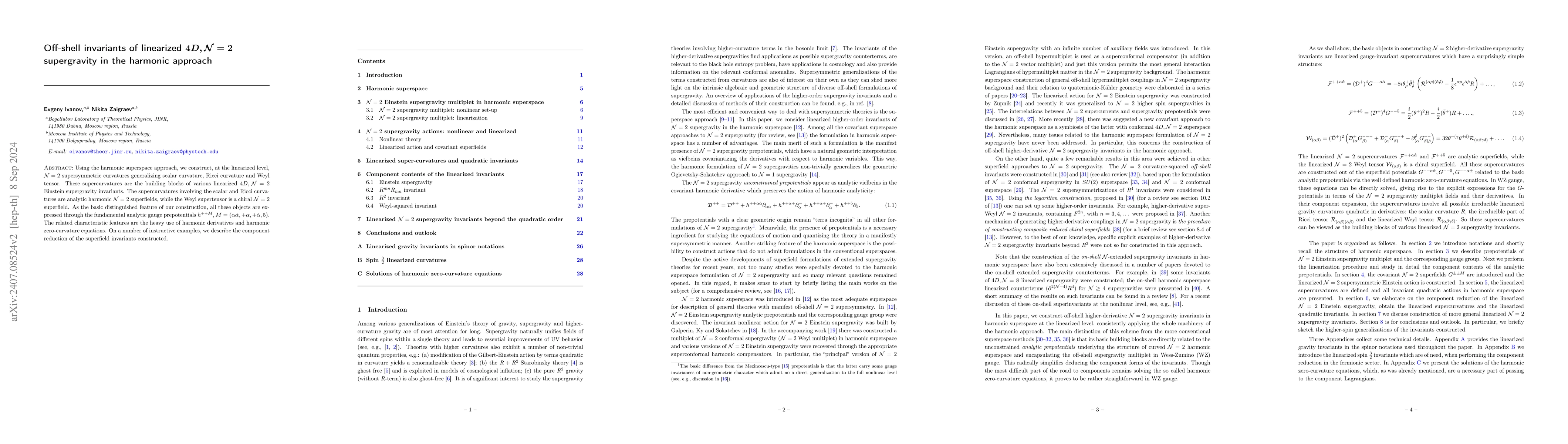 Thumbnail for Off-shell invariants of linearized $4D, \mathcal{N}=2$ supergravity in
  the harmonic approach