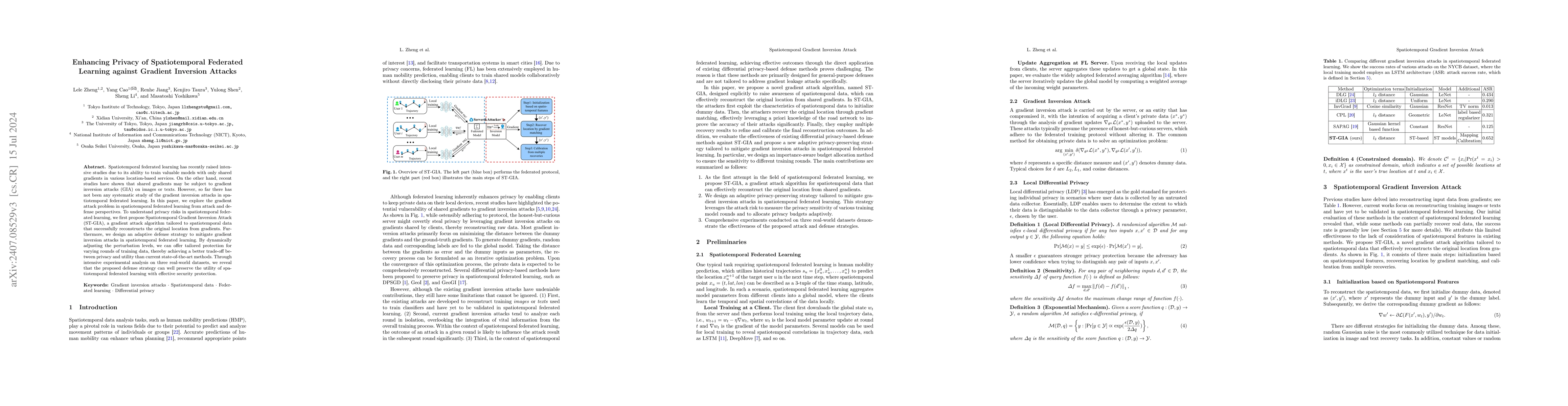 Thumbnail for Enhancing Privacy of Spatiotemporal Federated Learning against Gradient
  Inversion Attacks