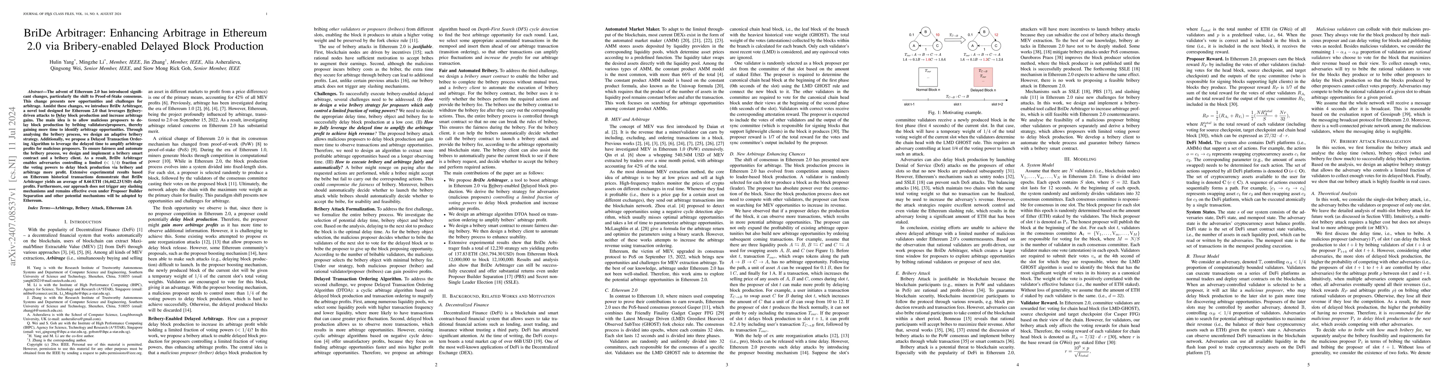 Thumbnail for BriDe Arbitrager: Enhancing Arbitrage in Ethereum 2.0 via
  Bribery-enabled Delayed Block Production