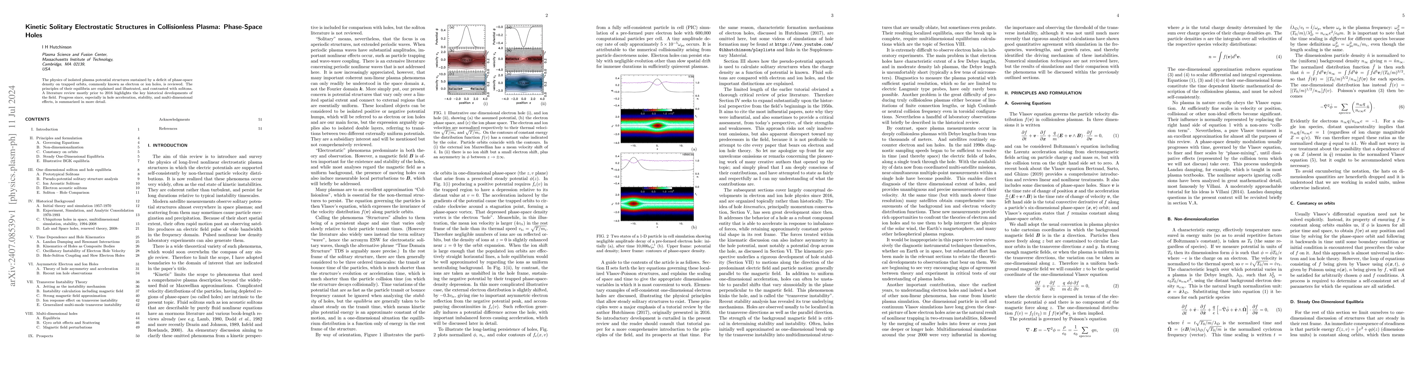 Thumbnail for Kinetic Solitary Electrostatic Structures in Collisionless Plasma:
  Phase-Space Holes
