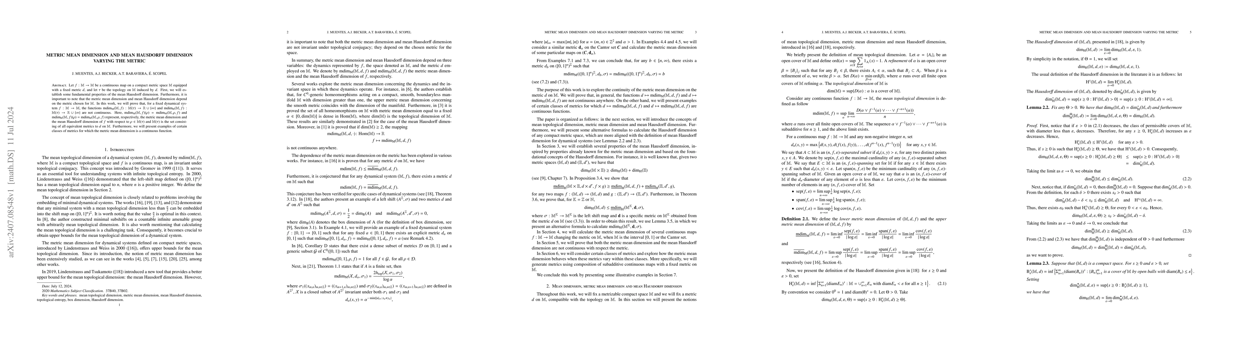 Thumbnail for Metric mean dimension and mean Hausdorff dimension varying the metric