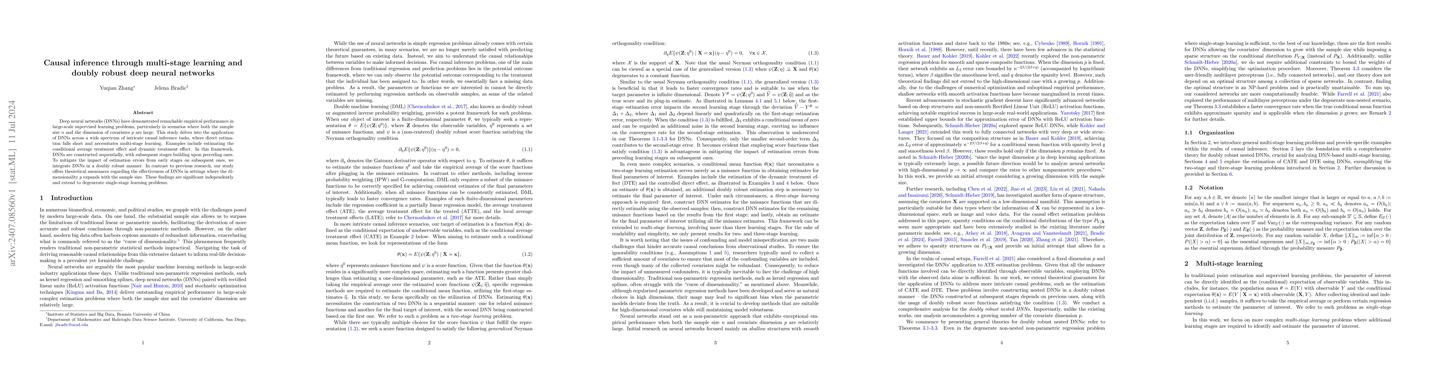 Thumbnail for Causal inference through multi-stage learning and doubly robust deep
  neural networks