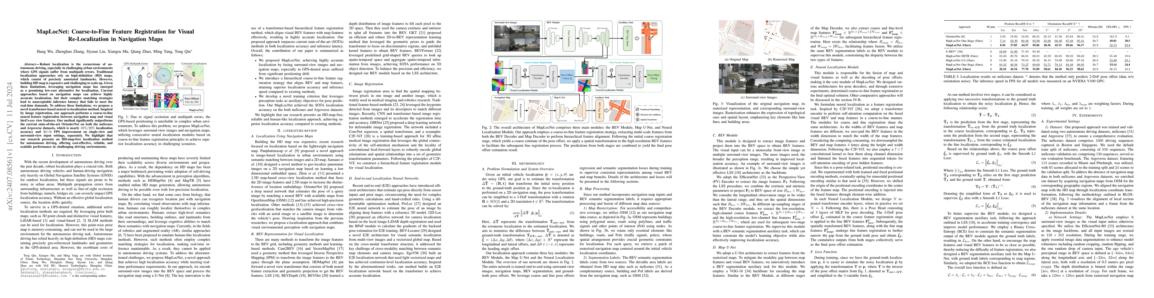 Thumbnail for MapLocNet: Coarse-to-Fine Feature Registration for Visual
  Re-Localization in Navigation Maps