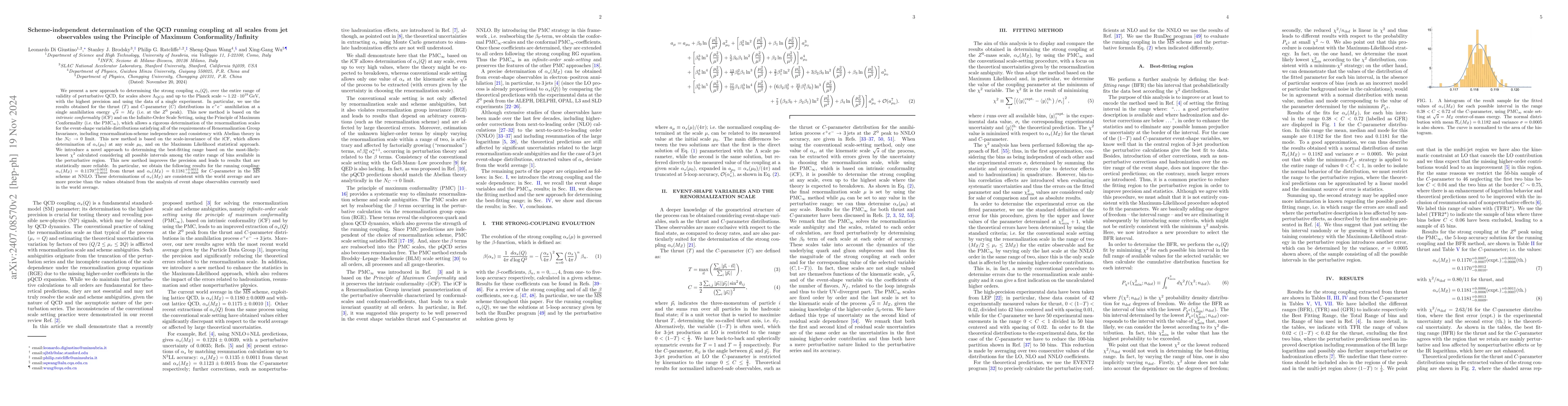 Thumbnail for Scheme-independent determination of the QCD running coupling at all
  scales from jet observables using the Principle of Maximum
  Conformality/Infinity