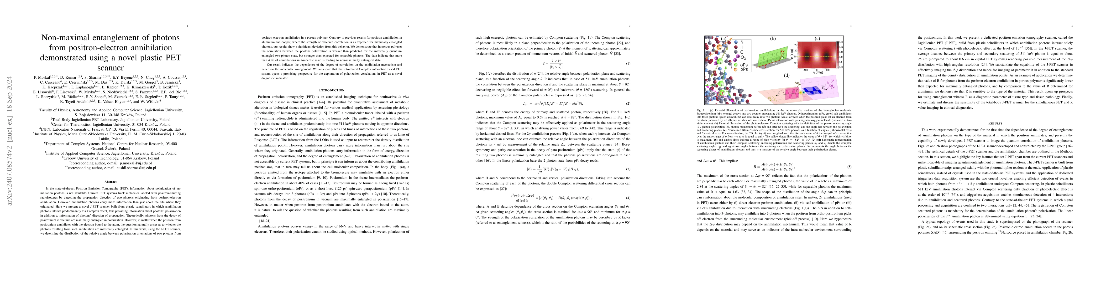 Thumbnail for Non-maximal entanglement of photons from positron-electron annihilation
  demonstrated using a novel plastic PET scanner