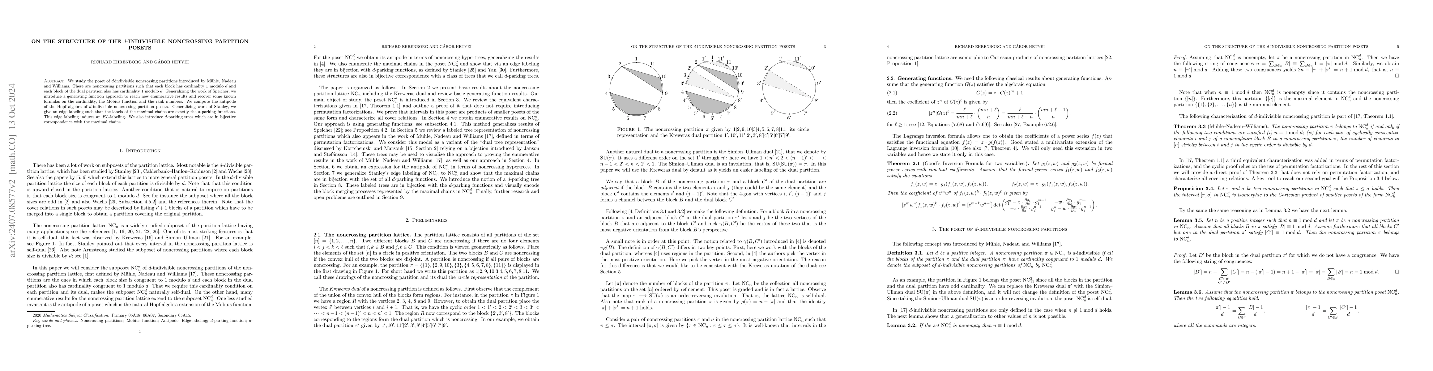 Thumbnail for On the structure of the d-indivisible noncrossing partition posets