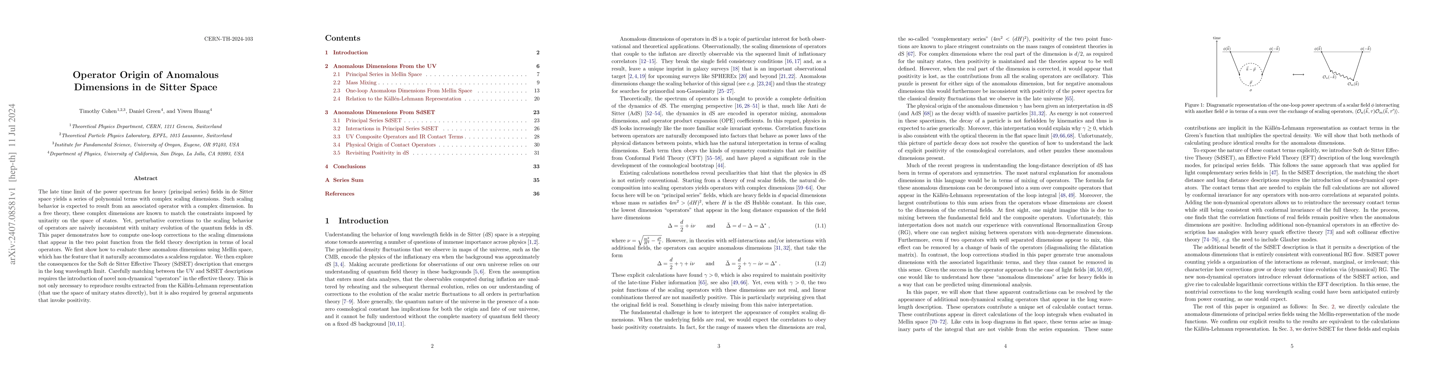 Thumbnail for Operator Origin of Anomalous Dimensions in de Sitter Space