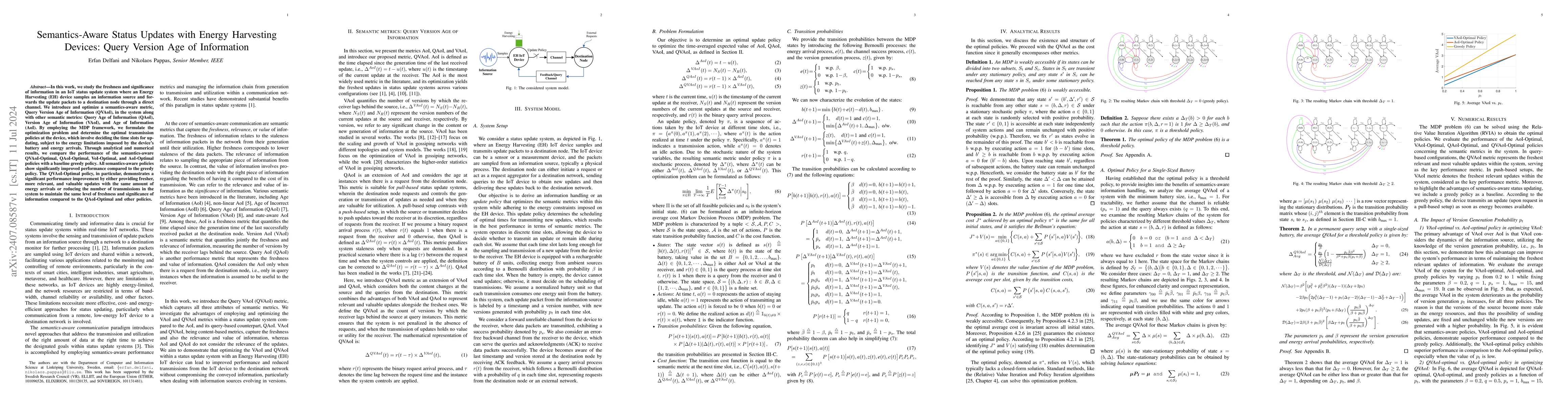 Thumbnail for Semantics-Aware Status Updates with Energy Harvesting Devices: Query
  Version Age of Information
