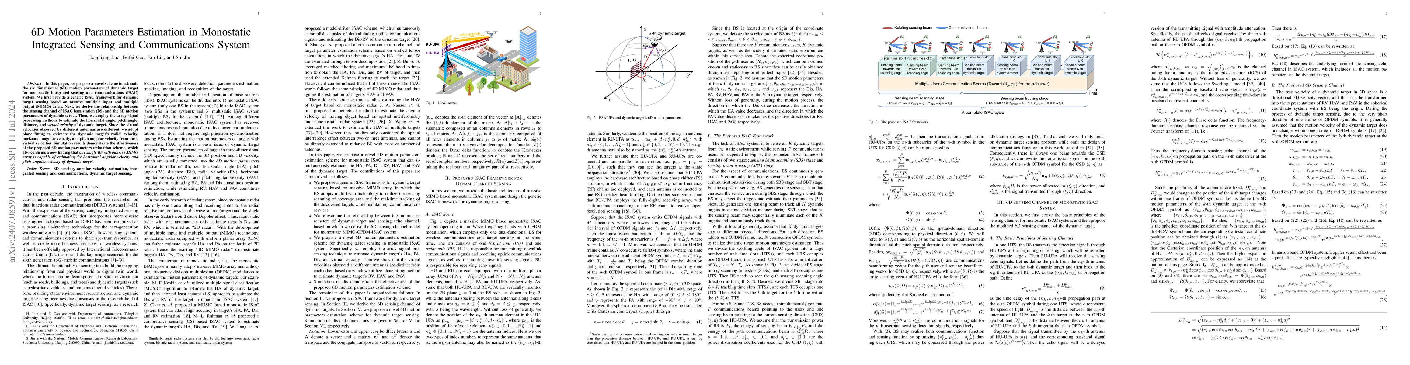Thumbnail for 6D Motion Parameters Estimation in Monostatic Integrated Sensing and
  Communications System