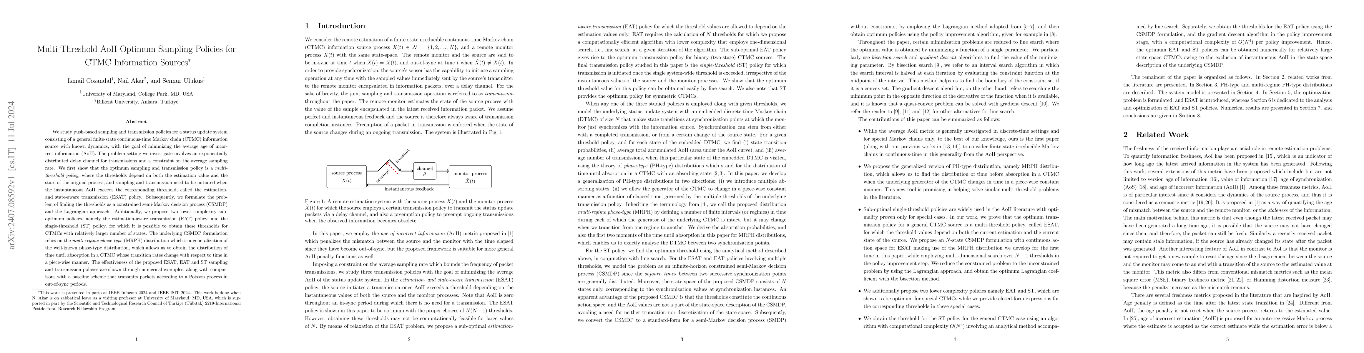 Thumbnail for Multi-Threshold AoII-Optimum Sampling Policies for CTMC Information
  Sources
