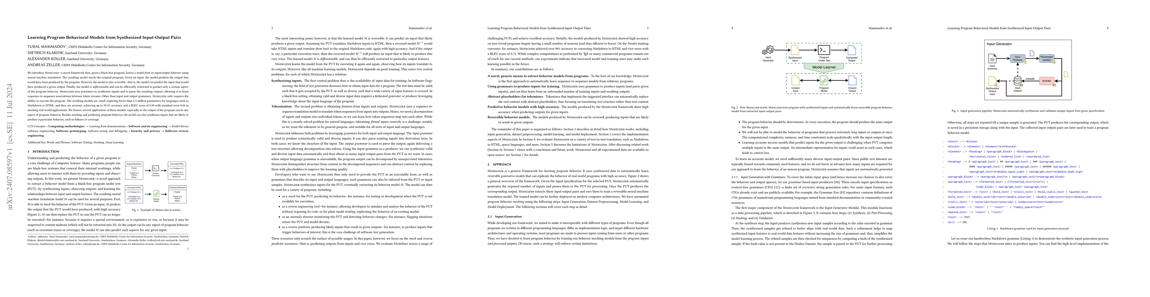 Thumbnail for Learning Program Behavioral Models from Synthesized Input-Output Pairs