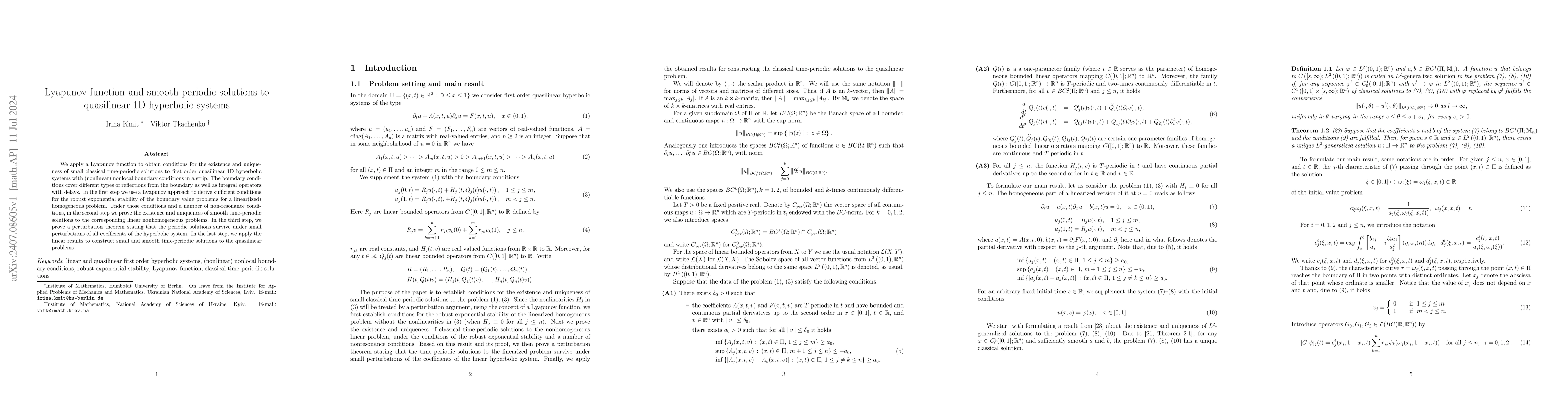 Thumbnail for Lyapunov function and smooth periodic solutions to quasilinear 1D
  hyperbolic systems