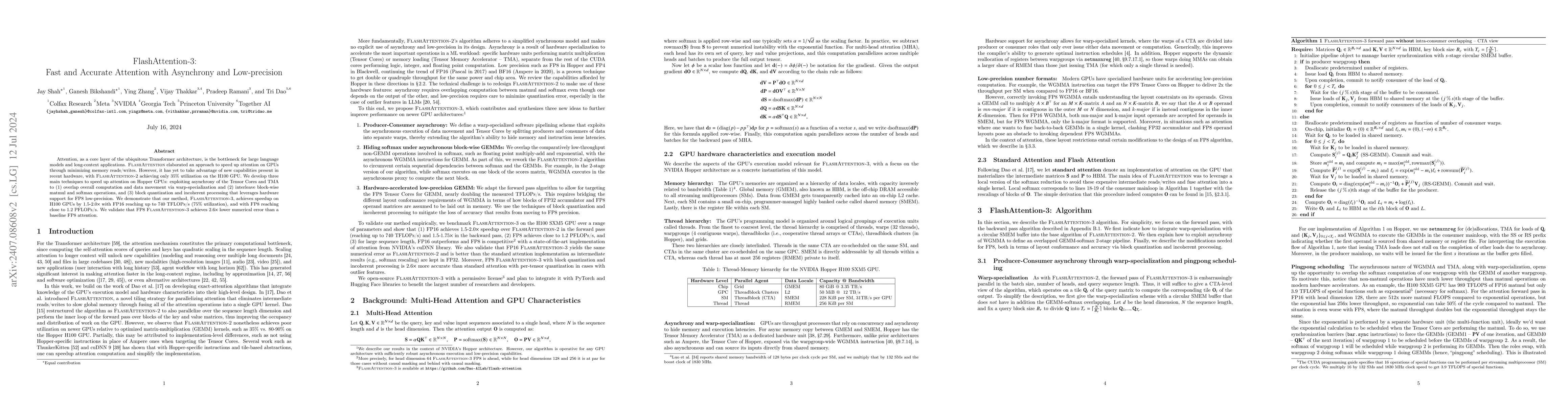 Thumbnail for FlashAttention-3: Fast and Accurate Attention with Asynchrony and
  Low-precision