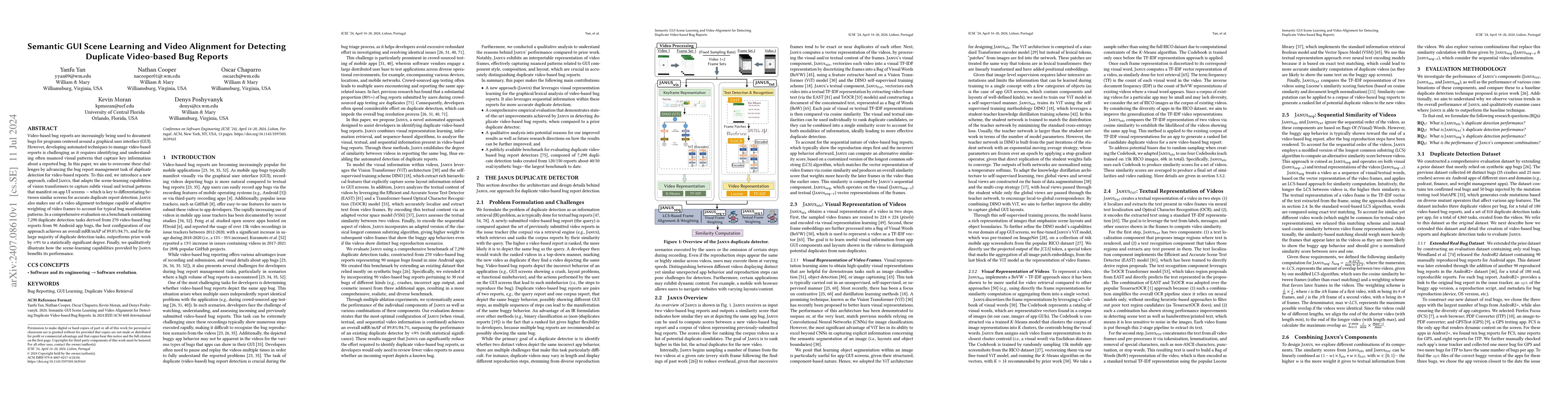 Thumbnail for Semantic GUI Scene Learning and Video Alignment for Detecting Duplicate
  Video-based Bug Reports