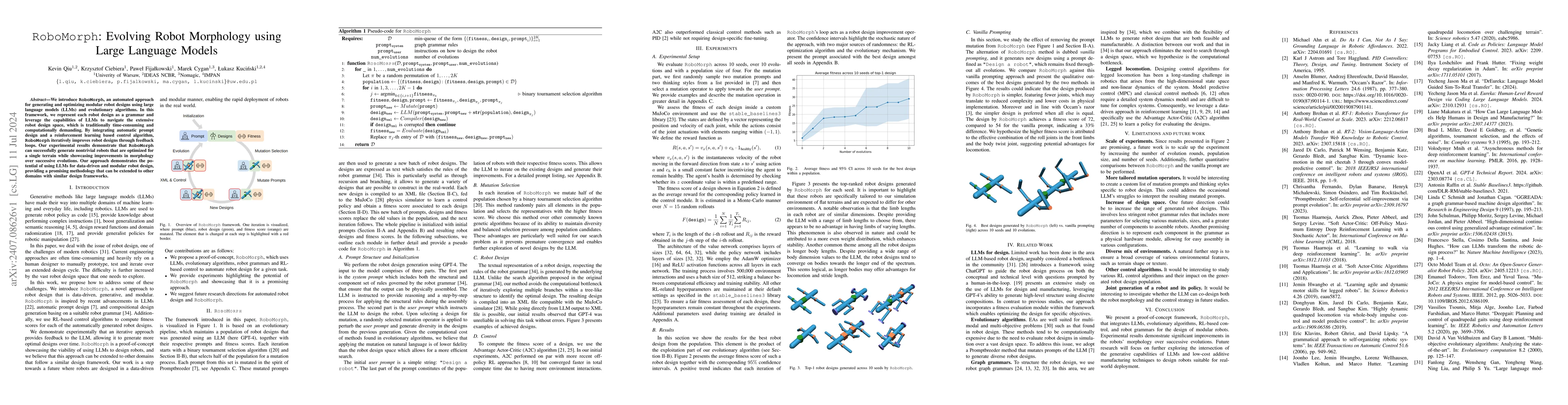 Thumbnail for RoboMorph: Evolving Robot Morphology using Large Language Models