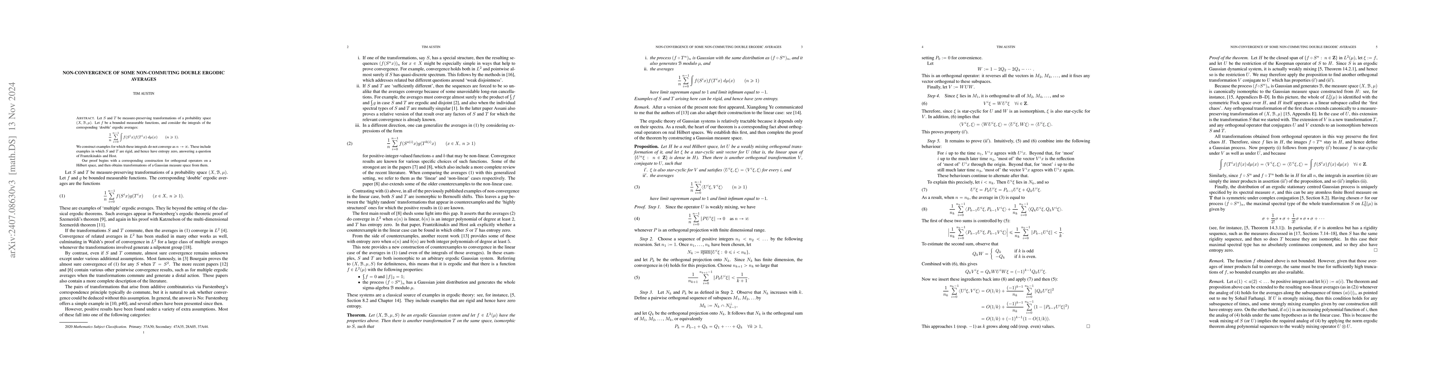 Thumbnail for Non-convergence of some non-commuting double ergodic averages