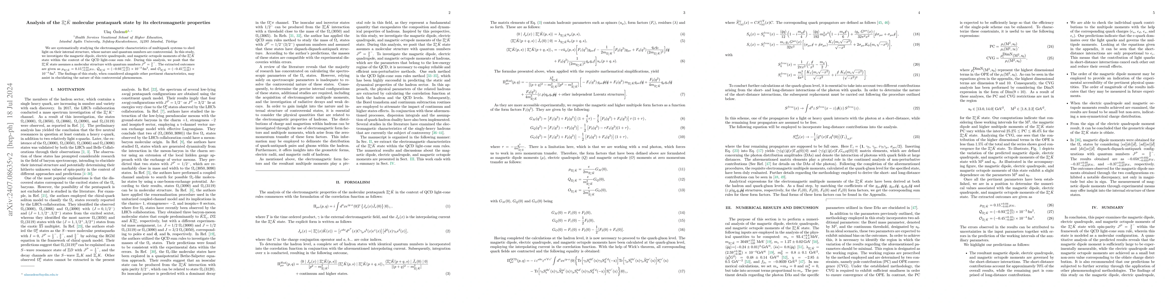 Thumbnail for Analysis of the $Ξ_c^* \bar K$ molecular pentaquark state by its
  electromagnetic properties