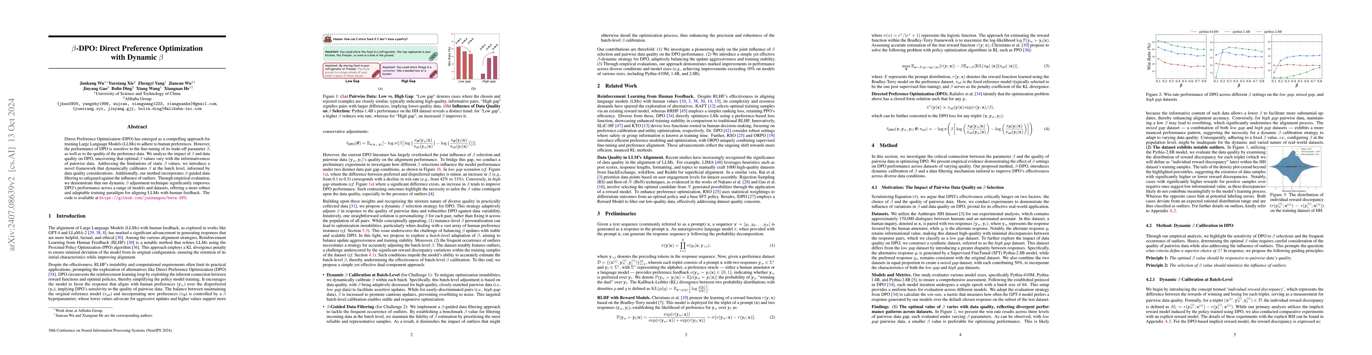 Thumbnail for $β$-DPO: Direct Preference Optimization with Dynamic $β$