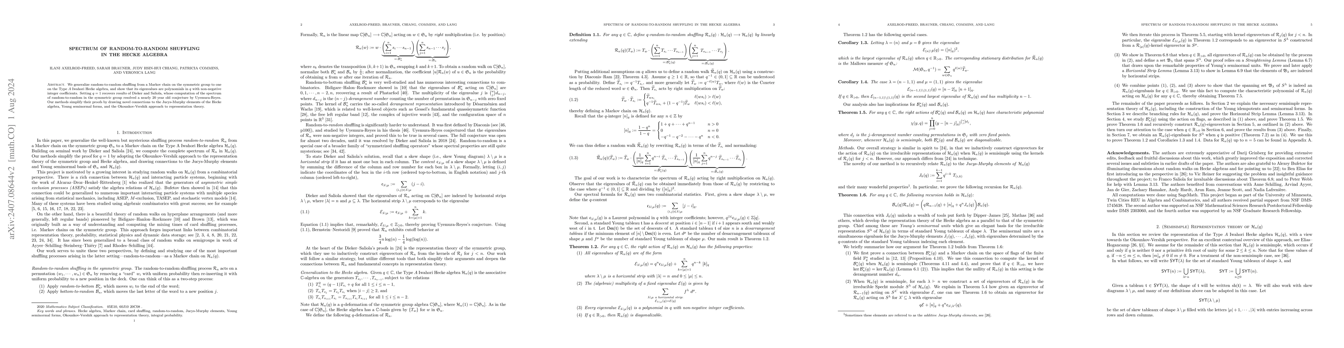 Thumbnail for Spectrum of random-to-random shuffling in the Hecke algebra
