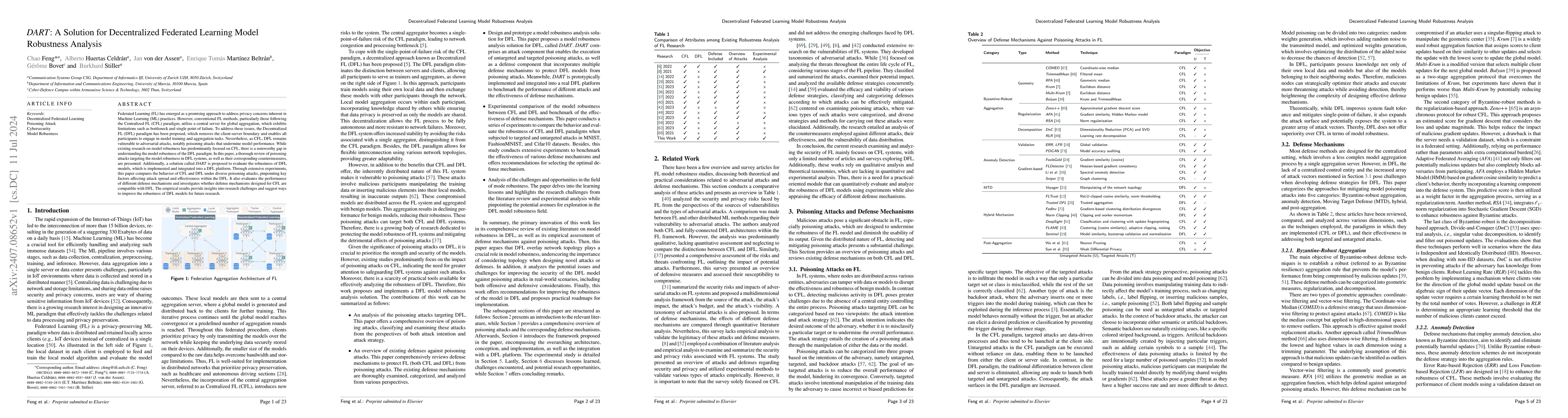 Thumbnail for DART: A Solution for Decentralized Federated Learning Model Robustness
  Analysis