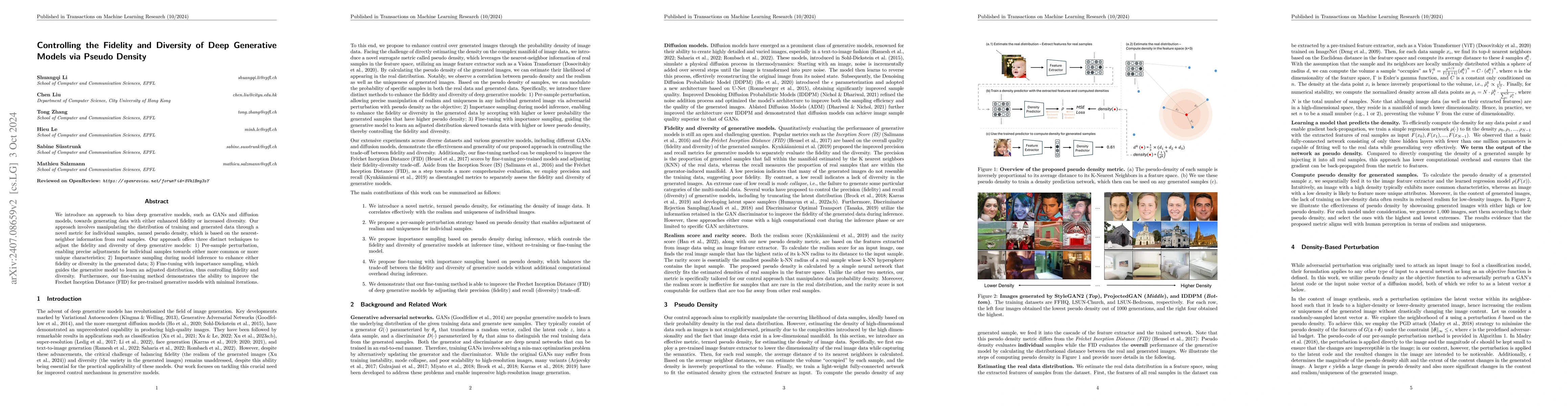 Thumbnail for Controlling the Fidelity and Diversity of Deep Generative Models via
  Pseudo Density