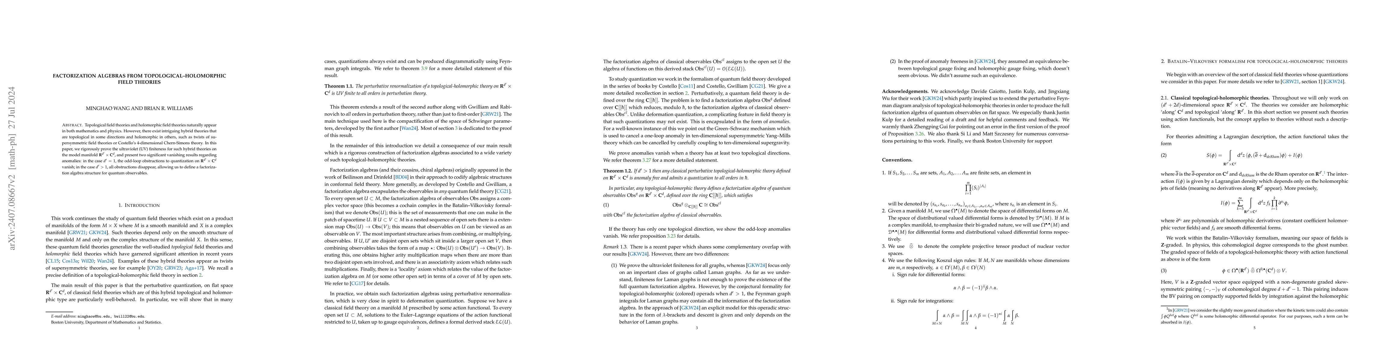 Thumbnail for Factorization algebras from topological-holomorphic field theories