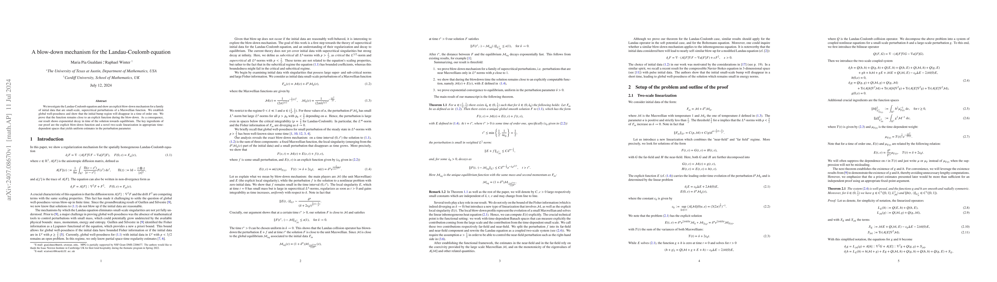 Thumbnail for A blow-down mechanism for the Landau-Coulomb equation
