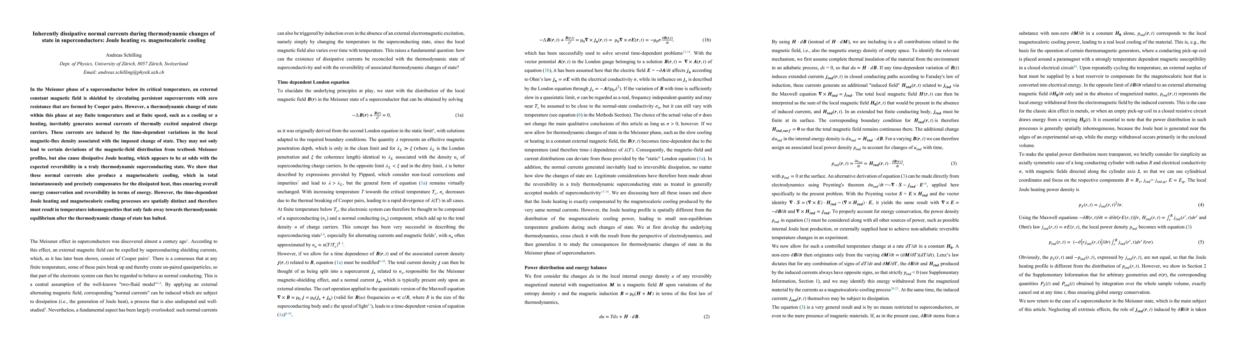 Thumbnail for Inherently dissipative normal currents during thermodynamic changes of
  state in superconductors: Joule heating vs. magnetocaloric cooling