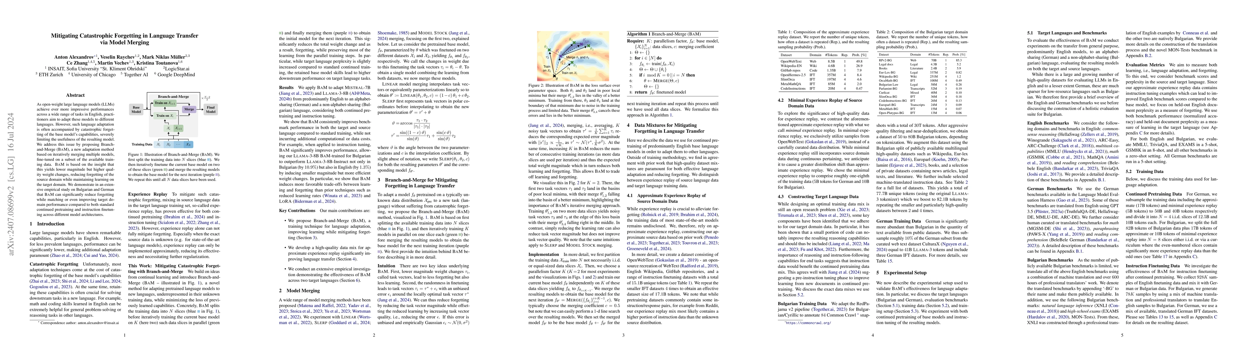 Thumbnail for Mitigating Catastrophic Forgetting in Language Transfer via Model
  Merging
