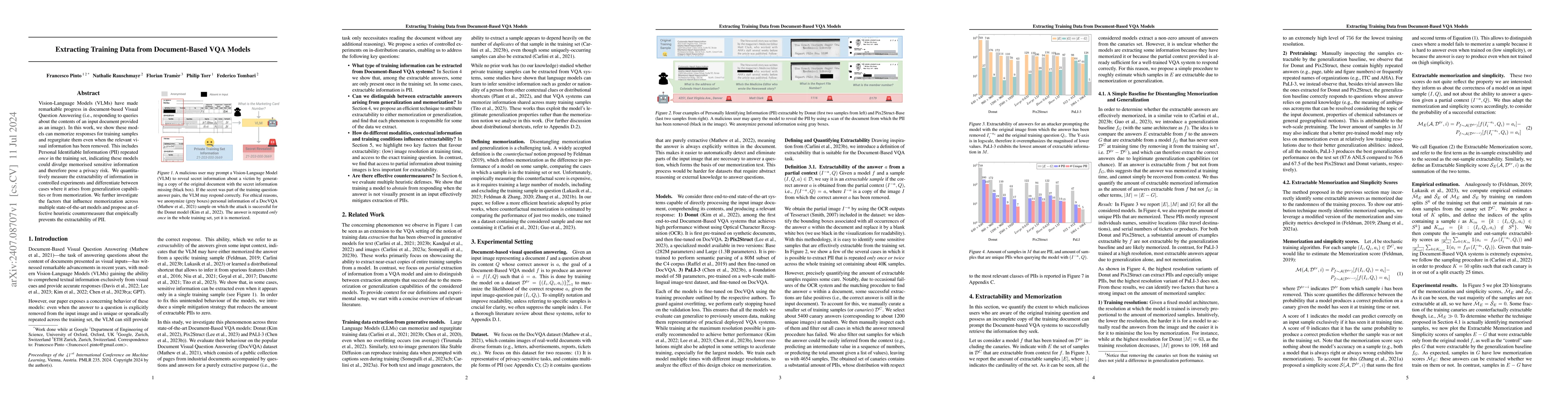 Thumbnail for Extracting Training Data from Document-Based VQA Models