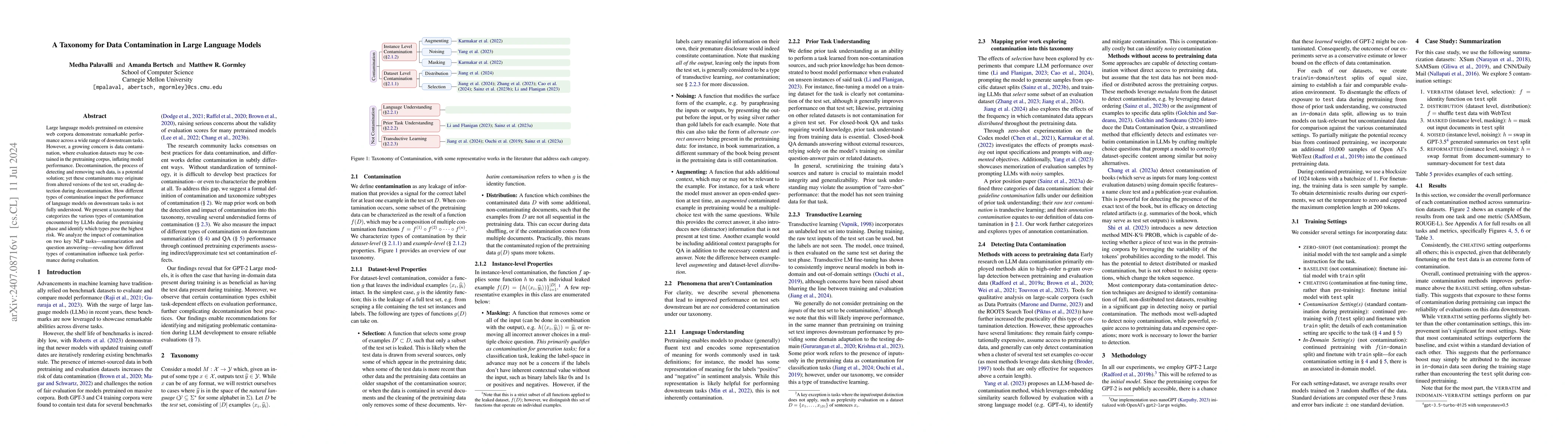Thumbnail for A Taxonomy for Data Contamination in Large Language Models
